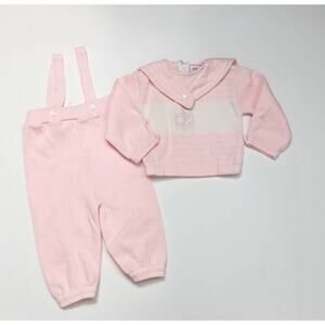 Vintage Friedknit Creations Outfit Baby Girl Sz 12m Pink Anchor Sailor Sweater